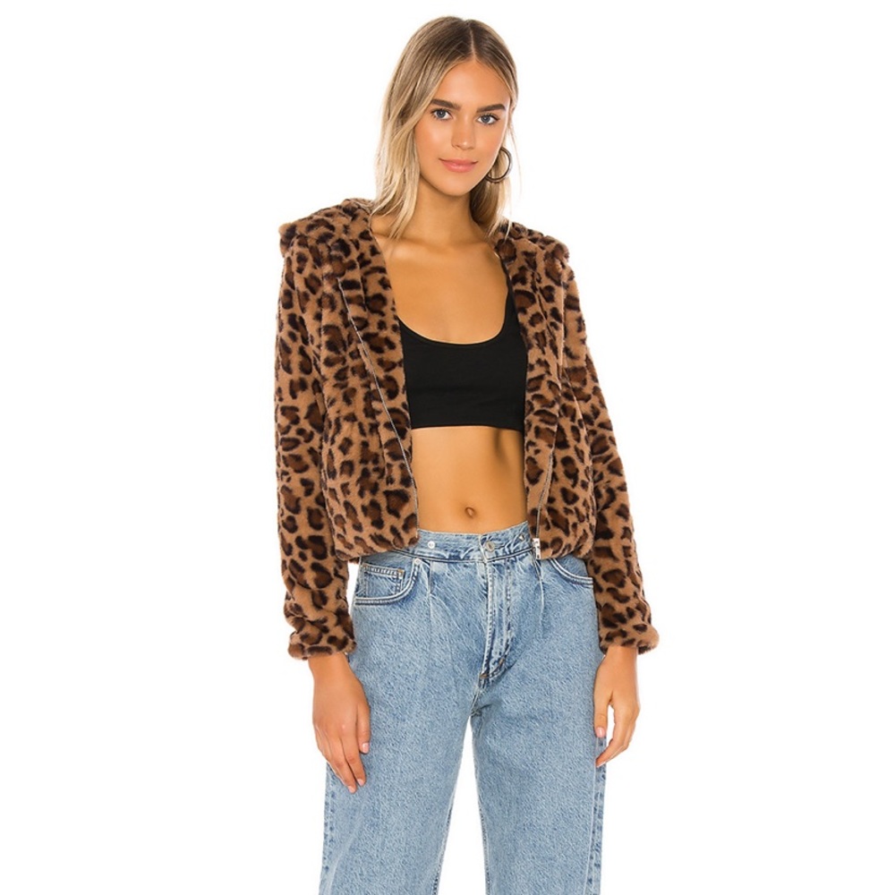 Leopard Faux Fur Hoodie Crop Jacket Hoodie XS - Picture 5 of 14